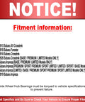 Fitment notice for rear wheel bearing hub assembly 2-piece set for Subaru Forester, Crosstrek, Impreza 2013-2020 models