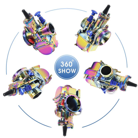 360-degree view of 34mm Carburetor Kit With Air Filter Intake Manifold And Jets For 2T And 4T Engines 125cc to 250cc