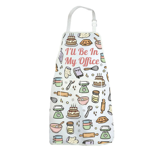 Funny Cooking Pastry Chef Apron With Pockets For Kitchen Lovers I Will Be In My Office Baking Apron Design with Baking Utensils