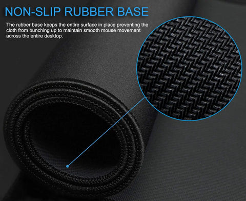 Close-up of rolled Extra Large Gaming Mouse Pad 31.5 By 15.7 Inch Desk Mat with non-slip rubber base and stitching detail.