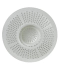 Close-up view of Straight Up The Best Bathtub Drain Guard Quick Install Shower Hair Catcher in white, designed to fit standard drains.