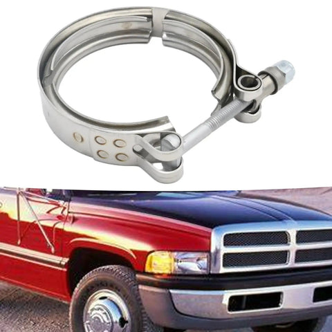 Turbo V Band Clamp with O Ring Seal Replacement for Dodge Cummins 4BT 6BT 12V 24V Diesel Engine shown with truck
