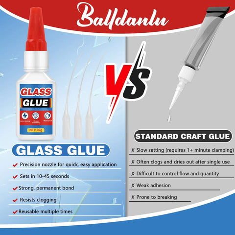 Ultra Strong Glass Glue For Mirrors Jewelry And Diy Art 30g Clear Adhesive With Fast Cure Bond That Sticks Without Clamps Ideal For Glass Repairs Trophies And Crystal Projects, image comparing with standard craft glue.