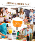 Collage of people using orange juicers with central focus on a Locking Squeezer Screw for Citrus Juicer Replacement Part.