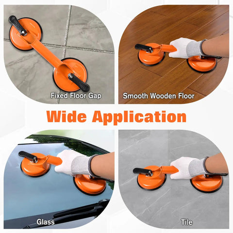 Heavy Duty Aluminum Vacuum Double Suction Cups And Rubber Hammer Floor Gap Repair Kit for lifting glass, tile, and hardwood floors.