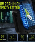 Close-up of 48V 23Ah battery on the All-Terrain Fat Tire Electric Mountain Bike With 2000W Peak Motor, showing high capacity battery features.