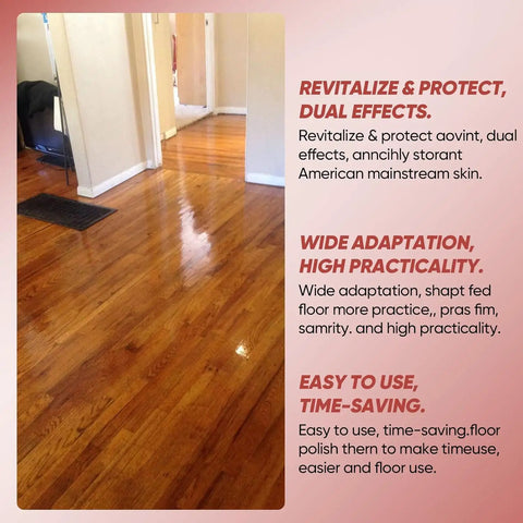 Hardwood floor with reflective shine after using Two Pack Floor Restore Spray For Wood Tile Laminate Vinyl And Bamboo Floors Make Floors Pop Shine Renewal Polish Quick Dry Protective Finish Deep Clean Protective Layer For Dull Surfaces.