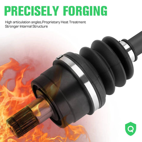 Close-up of CV Axle Front Right For Kawasaki Teryx 800 with 4340 Chromoly material and fire background