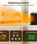 Ultra Quiet 1500W Portable Space Heater With Digital Display Ceramic PTC Fast Heating in living room with orange glow