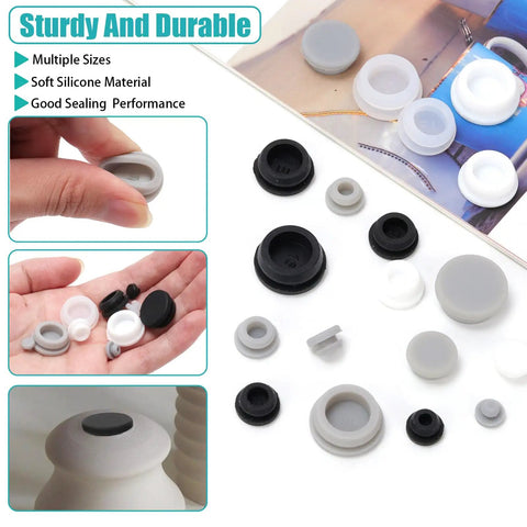Awesome 120 Piece Silicone Plug Assortment Kit With Nine Sizes For Cars And Furniture. Grey snap-in silicone hole plugs in multiple sizes