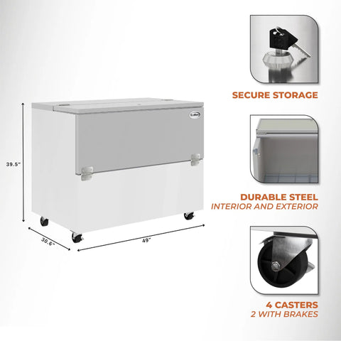 Built Like A Tank Heavy Duty Commercial Milk Cooler Refrigerator For Schools And Cafeterias With Smooth Heavy Duty Casters 12 Crate Stainless Steel Beverage Chiller Etl Certified Solid Service Ready Storage, freestanding unit with casters.