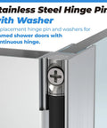 Two Pack Shower Door Pivot Hinge Pin Kit With 5/16 Inch Washers Heavy Duty Stainless Steel Hardware showing hinge with washer for framed glass.