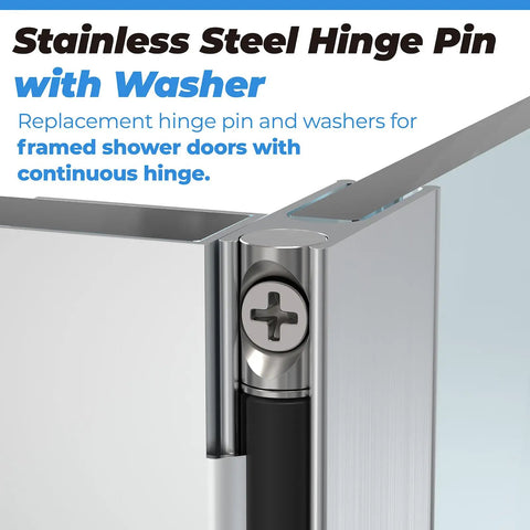 Two Pack Shower Door Pivot Hinge Pin Kit With 5/16 Inch Washers Heavy Duty Stainless Steel Hardware showing hinge with washer for framed glass.