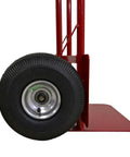 Side view of Heavy Duty Pail Cart with 10-inch pneumatic tire and red steel frame, showing part of pin handle.