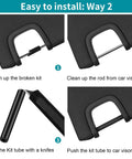 Installation steps for Jeep Wrangler Sun Visor Repair Kit 6 Pack Rubber Black Tube for 2007-2017 JK JKU, showing visor and tools