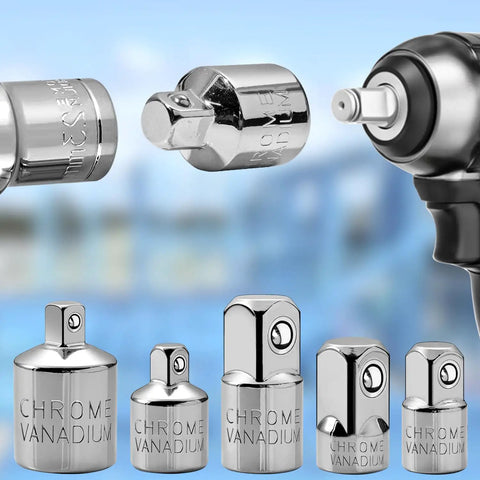 Six Piece Socket Adapter And Reducer Set For 1/4 3/8 1/2 Inch Ratchet Sockets Chrome Vanadium Steel with ratchet tool