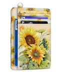 Sunflower RFID Card Holder Slim Wallet For Women Front Pocket Card Case With ID Window Dope PU Leather Organizer