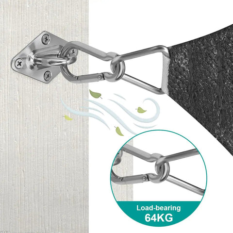 6 Inch Stainless Steel Shade Sail Hardware Kit for Rectangle and Triangle Installations attached to wall with load-bearing details