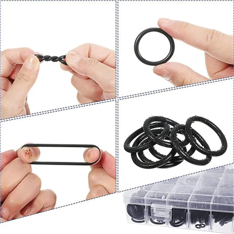 Oil Resistant Rubber O Rings And Washers Seals Assortment Kit With Plastic Case Three Quarter Set Watertight Gasket Bundle Display