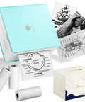 Ultra Compact Mini Sticker Printer And Portable Wireless Craft Maker For Students Hella Convenient Instant Graphic Output; teal printer with printed notes.
