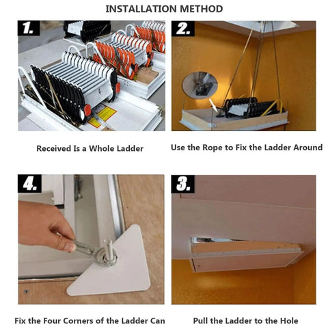 Installation steps for Heavy Duty Remote Attic Ladder For Seamless Ceiling Access With Electric Pull Down System.