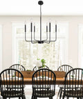 Black Farmhouse Chandelier With 6 Lights, 26.1 Inch Wide above dining table, adjustable height rustic hanging light fixture