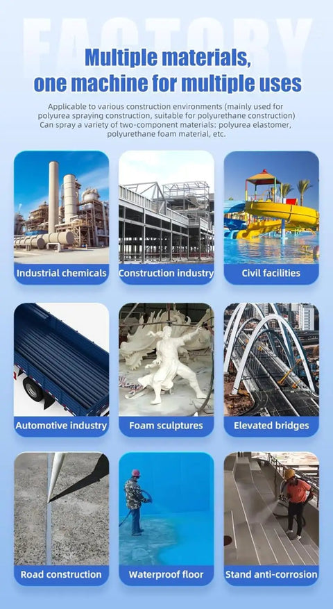 High-Performance Portable Polyurea Spray Gun Kit used in industrial settings like construction and automotive for versatile applications.