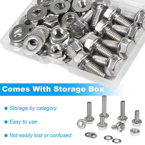 10 Sets 5/16-18 By 1 Inch Flanged Hex Bolts Kit With 5/16-18 Nuts Flat Washers And Spring Lock Washers In 304 Stainless Steel