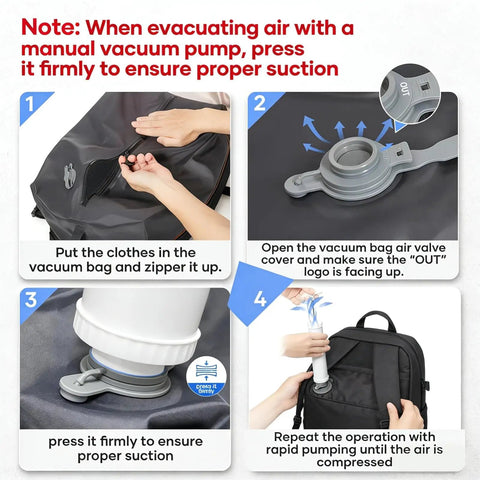 Steps to use the 40L Vacuum Compression Travel Backpack With Air Pump For Camping And Hiking, Airtight Moisture Dust Proof Storage