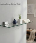 Glass Shelf Clip Clamp For 4 To 20mm Glass Thickness, Aluminum Silver Mount Bracket displaying glass shelf with decor items