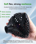 Hand holding a flexible black TPU 3D print with hexagonal design, highlighting the Black 1.75mm TPU Filament 95A 1Kg for FDM 3D printers.