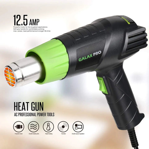 Heavy Duty 12 Point 5 Amp Heat Gun Kit With Dual Temperature Settings 300C And 500C Includes Four Nozzles Fast Heat