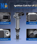 UF270 Ignition Coil Pack Set of 8 for 4.7L V8 with 2-pin connector, epoxy resin, mounting hole, silicone sheath
