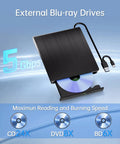 External Blu Ray Drive With Read And Burn Support 3D Blu Ray Burner For PC USB 3.0 High Speed Optical Drive For CDs DVDs And Blu Rays Plug And Play Portable Writer For Windows And Mac, black drive with USB-C cable