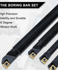 NORJIN 14-piece lathe boring bar set with black bars and gold carbide inserts, angled side view