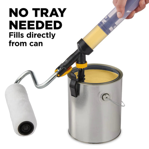 EZ Roller With Long Reach Handle Holds 22 Oz In The Handle Inner Fed Paint Roller filling paint directly from a can