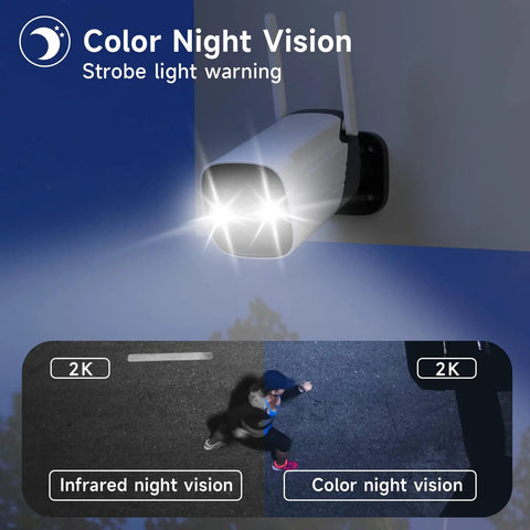 No Fuss Solar Security Camera Outdoor Wireless Battery Powered With IP65 Weatherproof 2K Color Night Vision Spotlight And Siren Solar Panel
