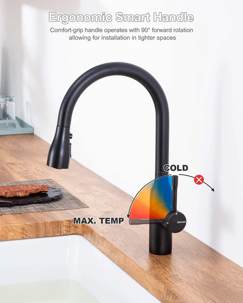 Colin Black Kitchen Faucet With Pull Down Sprayer And Magnetic Docking, 16 Inch High Arc Sink Faucet In Matte Black Finish shown in kitchen