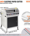 VEVOR Heavy Duty Electric Hydraulic Paper Cutter 18 Inch Cutting Width with four inch thick capacity, featuring button control.