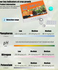 Instruction card showing 4 In 1 Soil Test Kit With 40 Tests For Nitrogen Phosphorus Potassium And PH Balance For Veggie Plots Lawns And Greenhouses