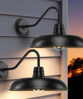 12 Inch Gooseneck Barn Light Fixture Set Of 2 Outdoor Lanterns, Industrial Black Waterproof Farmhouse Porch Lights on wall