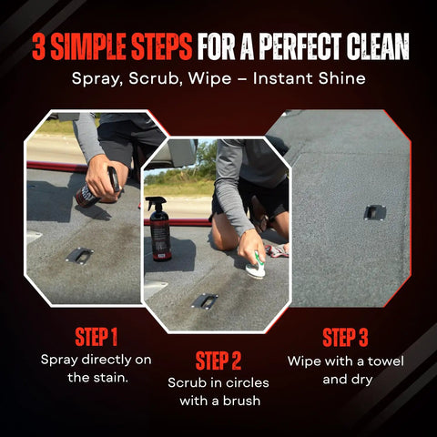 Steps to use Powerful Deck Cleaner For Boats With Non Skid Formula And EVA Foam Safe Action Tough On Stains