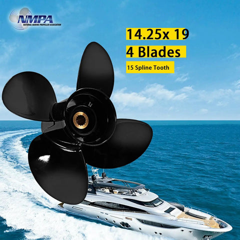 Upgraded Heavy Duty Aluminum Boat Propeller 14 1/4 X 19 Pitch Four Blade Right Hand Rotation For Yamaha Outboards 150 300 HP