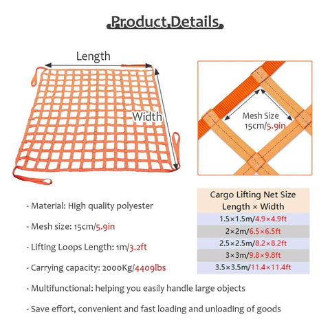 Product details of tough tear resistant nylon cargo sling with heavy duty polyester cargo net hoist for garden equipment, 1x1m