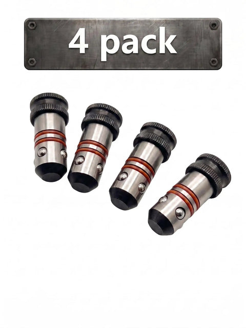 Hassle Free 5/8 Quick Release Ball Lock Pins For Modular Welding Fixture Tables 4 Pack Heavy Duty Steel Workholding Clamps, shown in close-up.