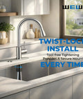 High Arc Brushed Nickel Kitchen Faucet With Pull Down Sprayer, Single Handle Tulip Design, in modern kitchen setting