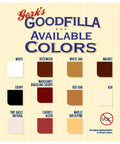 Color chart with various shades including white, rosewood, and walnut. Includes non-toxic indication for wood filler use.