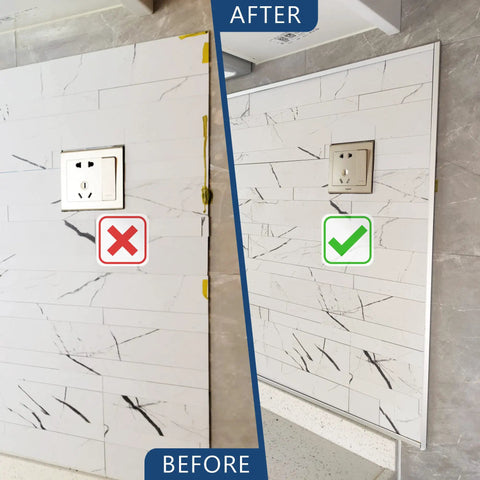 Before and after image of kitchen backsplash with and without 10 Pack 36 Inch Peel And Stick Aluminum Tile Trim For Kitchen Backsplash Edge Decorative Self Adhering Matte Silver DIY Friendly No Sweat Install Durable Water And Heat Resistant Repaintable Finish