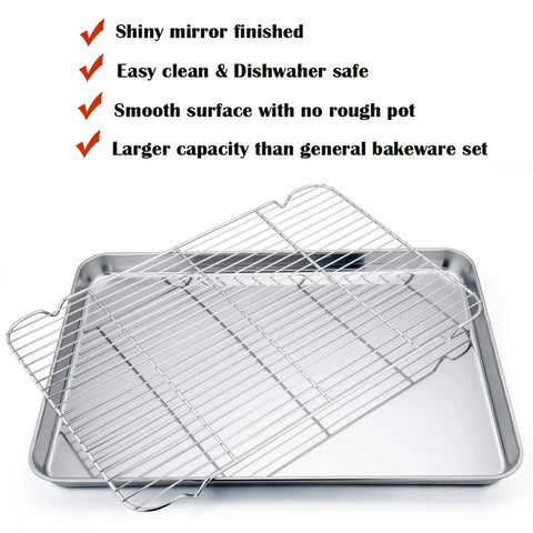 Stainless Steel Baking Sheet Set With Rack For Oven And Dishwasher Safe 19.6 Inch Two Pans And Two Racks, no coatings