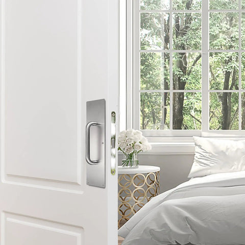16 Inch Stainless Steel Door Handle Pull Push Set In Silver, Rust-Resistant And Durable, Easy Install, No-Fuss Setup For Quick Replacement, Heavy-Duty Hardware For Interior And Exterior Doors, Sleek Modern Lever Style For Everyday Use on white bedroom door